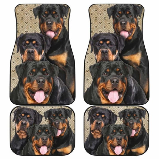 Dog Car Floor Mats Funny Rottweiler Dog In A Group Pawprint Pattern Car Mats