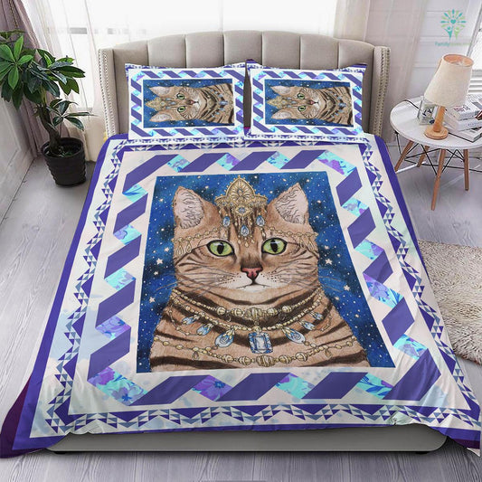 Cat Bedding Set Royal Cat With Jewelry Duvet Covers Blue Unique Gift