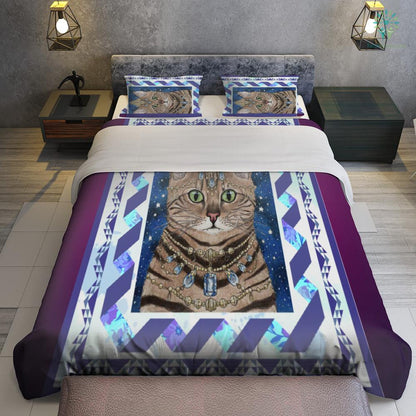 Cat Bedding Set Royal Cat With Jewelry Duvet Covers Blue Unique Gift