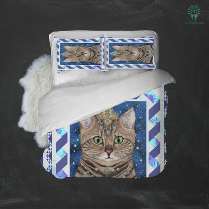 Cat Bedding Set Royal Cat With Jewelry Duvet Covers Blue Unique Gift