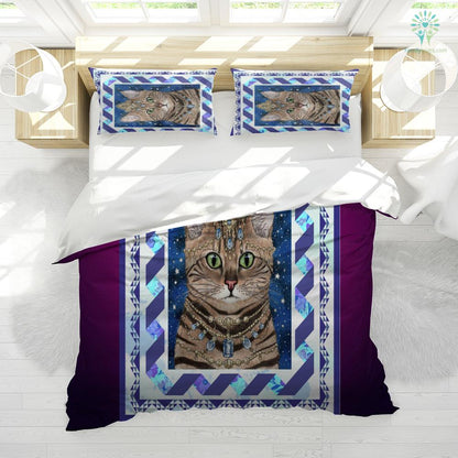 Cat Bedding Set Royal Cat With Jewelry Duvet Covers Blue Unique Gift