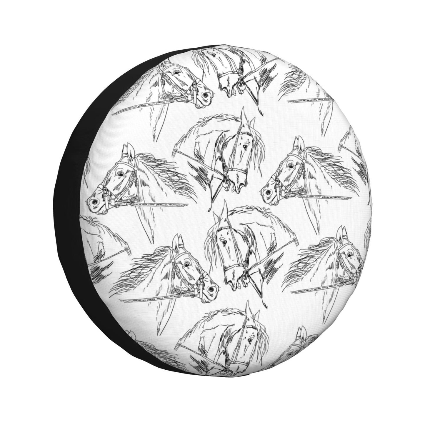 Horse Spare Tire Cover Hand Drawn Line Horse Pattern Tire Covers White