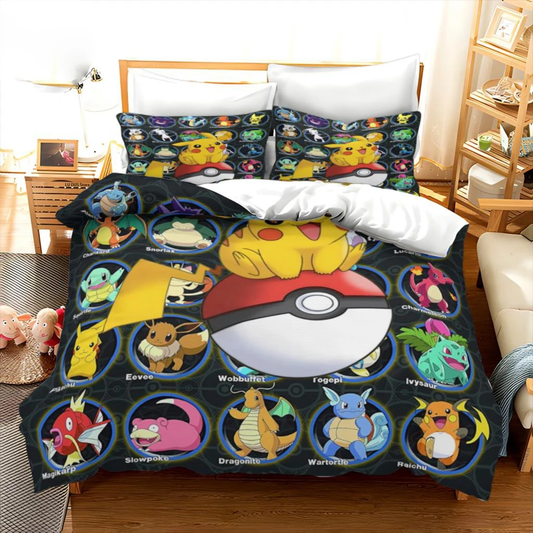 PKM Bedding Set All Type PKM Pokeball Graphic Duvet Covers Colorful Unique Gift