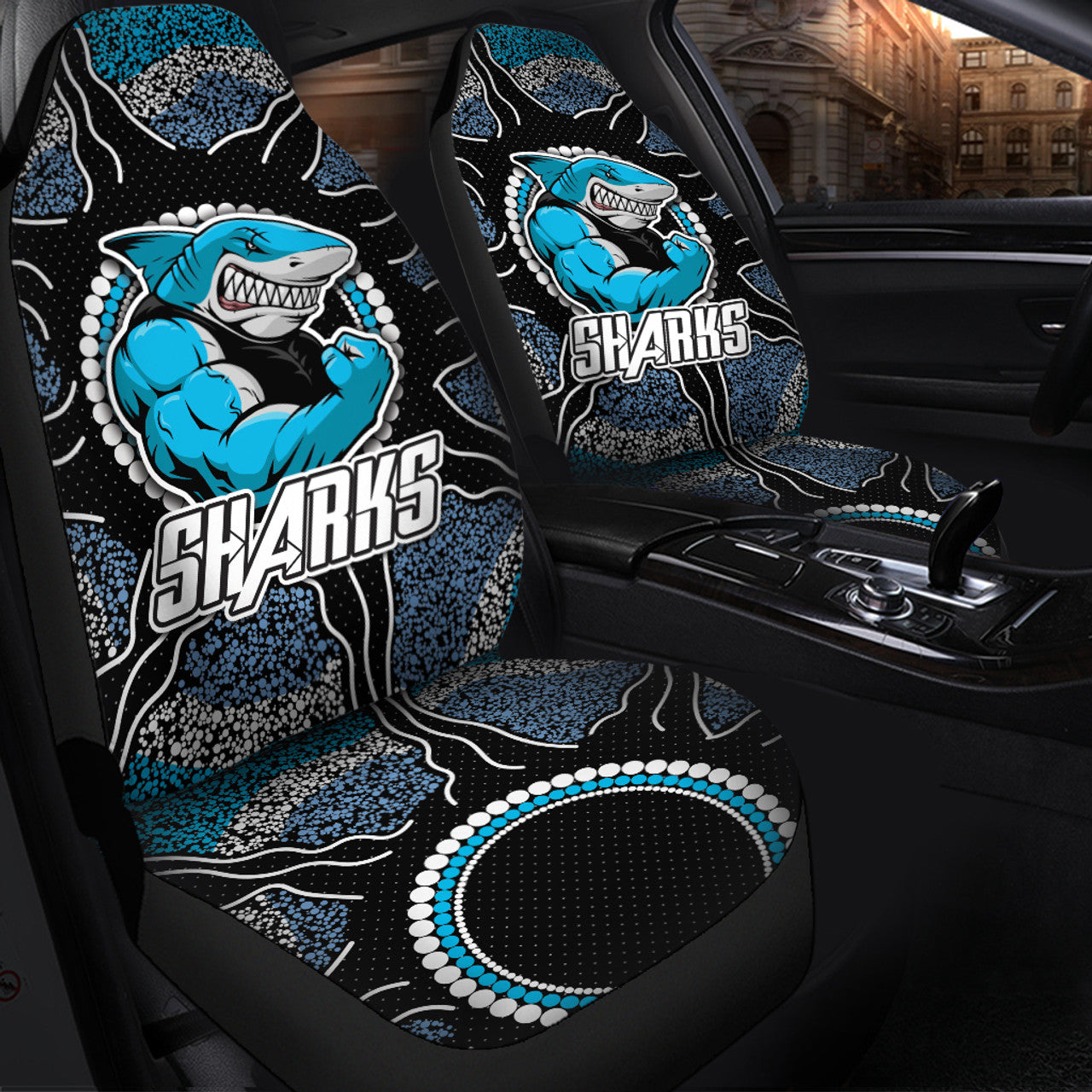 Shark Car Seat Covers Sharks Tribal Sun Pattern Seat Covers Black Blue