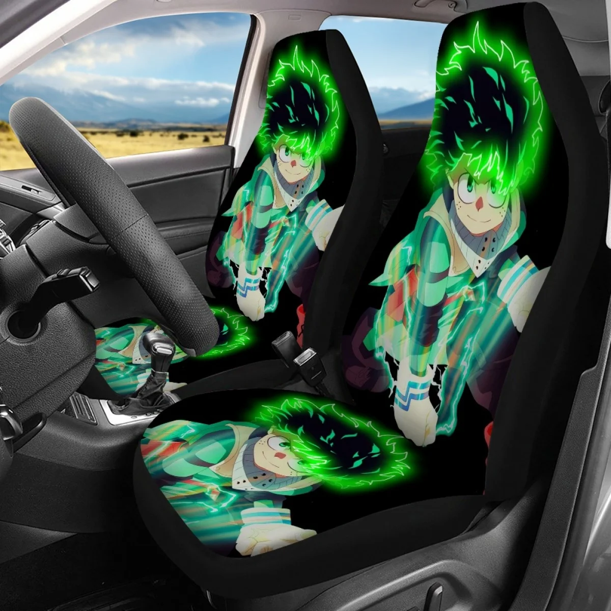 My Hero Academia Car Seat Covers Midoriya Izuku Hero Power Seat Covers Black Green