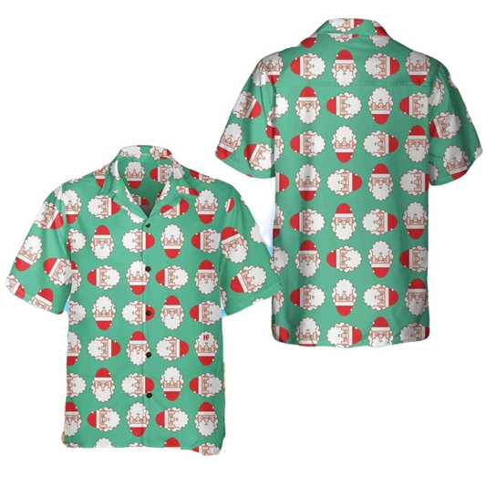 Christmas Hawaii Shirt Cute Santa Claus Face Pattern Hawaiian Shirt Green Unisex