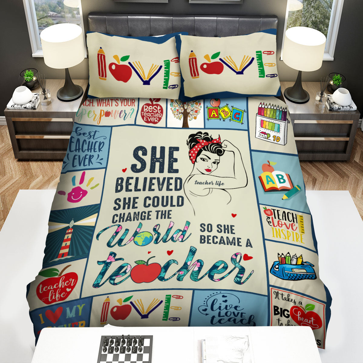 Teacher Bedding Set She Could Change The World So She Became A Teacher Duvet Covers Colorful Unique Gift