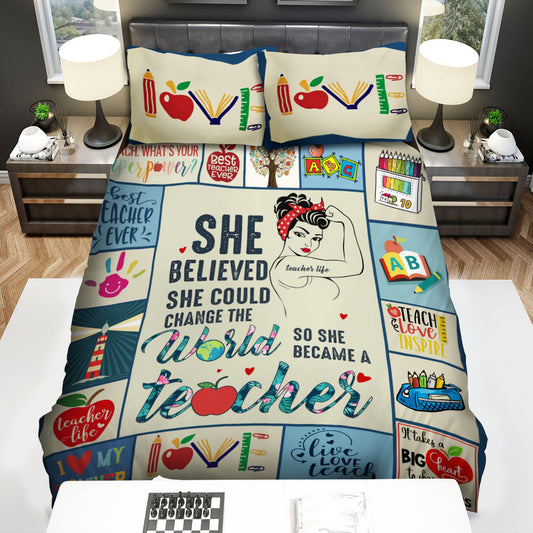 Teacher Bedding Set She Could Change The World So She Became A Teacher Duvet Covers Colorful Unique Gift