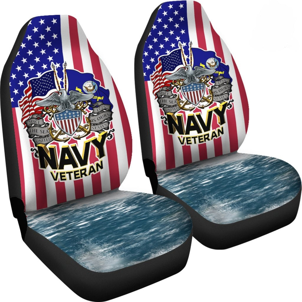 Veteran Car Seat Covers Navy Veteran Since 1775 The Sea Is Ours Seat Covers Blue Red