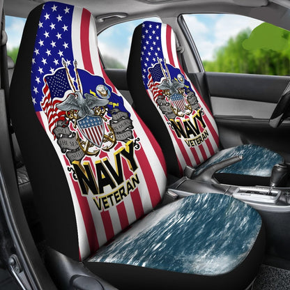 Veteran Car Seat Covers Navy Veteran Since 1775 The Sea Is Ours Seat Covers Blue Red