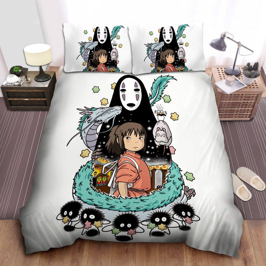 SGhibli Bedding Set Spirited Away Drawing Poster Duvet Covers White Unique Gift