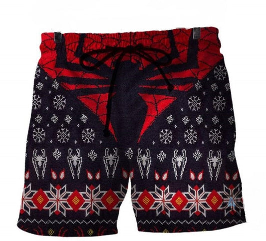 Spiderman Shorts Spiderman Symbol Christmas Pattern Beach Shorts Black Red