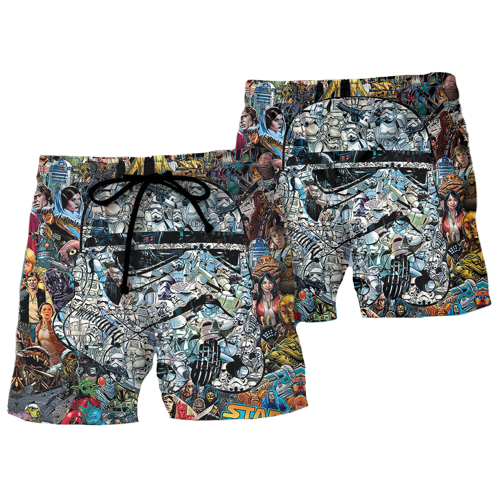 SW Shorts SW Stormtrooper Characters Doodle Pattern Beach Shorts Colorful