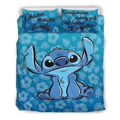 Stitch Bedding Set DN Family Means Nobody Gets Left Behind Or Forgotten Duvet Covers Blue Unique Gift