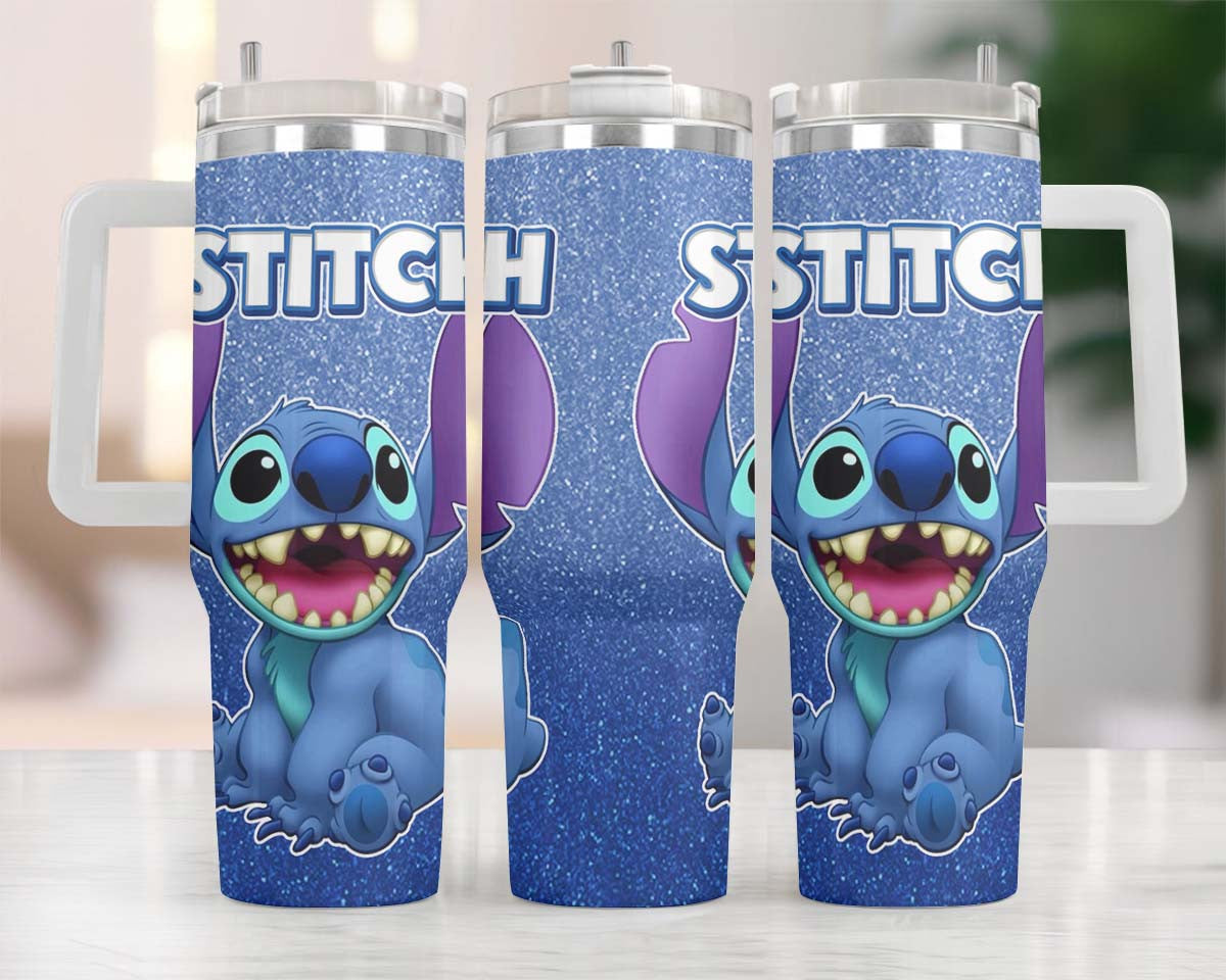 Stitch 40 Oz Tumbler DN Stitch Sitting Cute Pattern Tumbler 40 Oz Blue