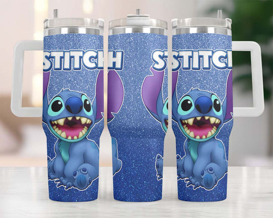 Stitch 40 Oz Tumbler DN Stitch Sitting Cute Pattern Tumbler 40 Oz Blue