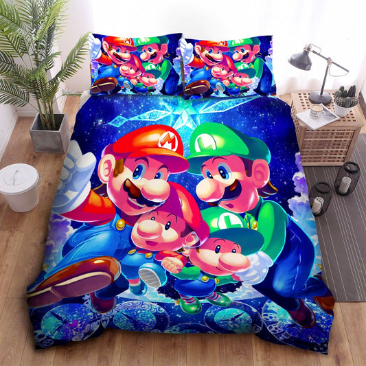 Mario Bedding Set Super Mario Luigi And Their Baby Version Duvet Covers Colorful Unique Gift