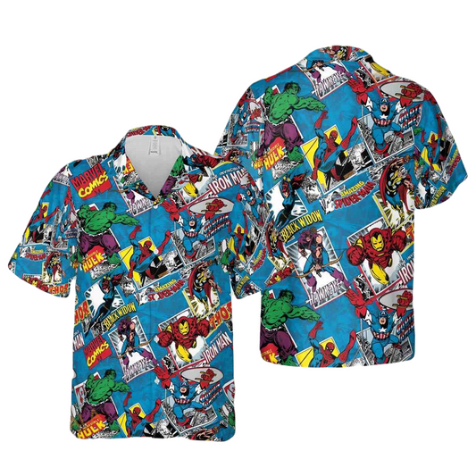 MV Hawaii Shirt MV Superheroes Comic Style Pattern Hawaiian Shirt Blue Unisex