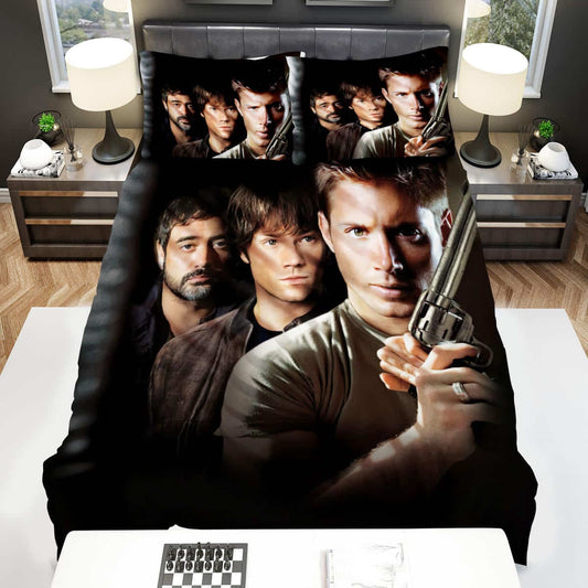 Supernatural Bedding Set Sam Dean John Winchester Graphic Duvet Covers Black Unique Gift