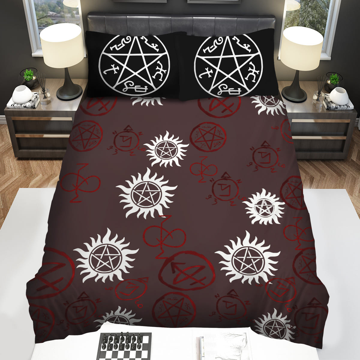 Supernatural Bedding Set Supernatural Magical Symbol Pattern Duvet Covers Black Brown Unique Gift