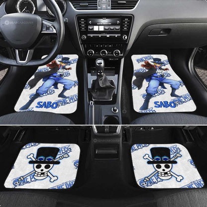 One Piece Car Mats One Piece Sabo Fighting Pose Jolly Roger Symbol Car Floor Mats Blue White