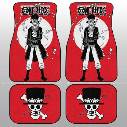 One Piece Car Mats Sabo Graphic Jolly Roger Symbol One Piece Logo Car Floor Mats Red