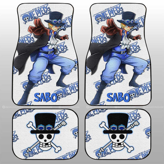 One Piece Car Mats One Piece Sabo Fighting Pose Jolly Roger Symbol Car Floor Mats Blue White