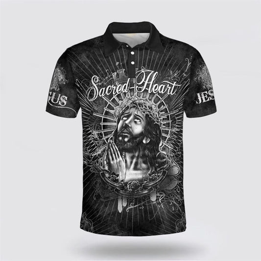 Jesus Polo Shirt Sacred Heart Jesus Graphic Polo Tees Black