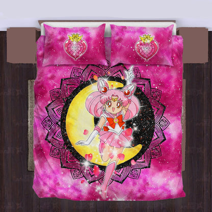 Sailor Moon Bedding Set Sailor Chibi Moon Henna Flower Pattern Duvet Covers Pink Unique Gift