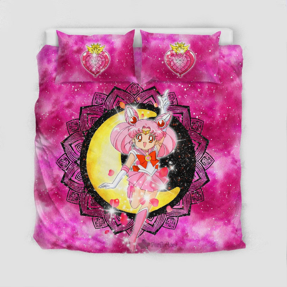 Sailor Moon Bedding Set Sailor Chibi Moon Henna Flower Pattern Duvet Covers Pink Unique Gift