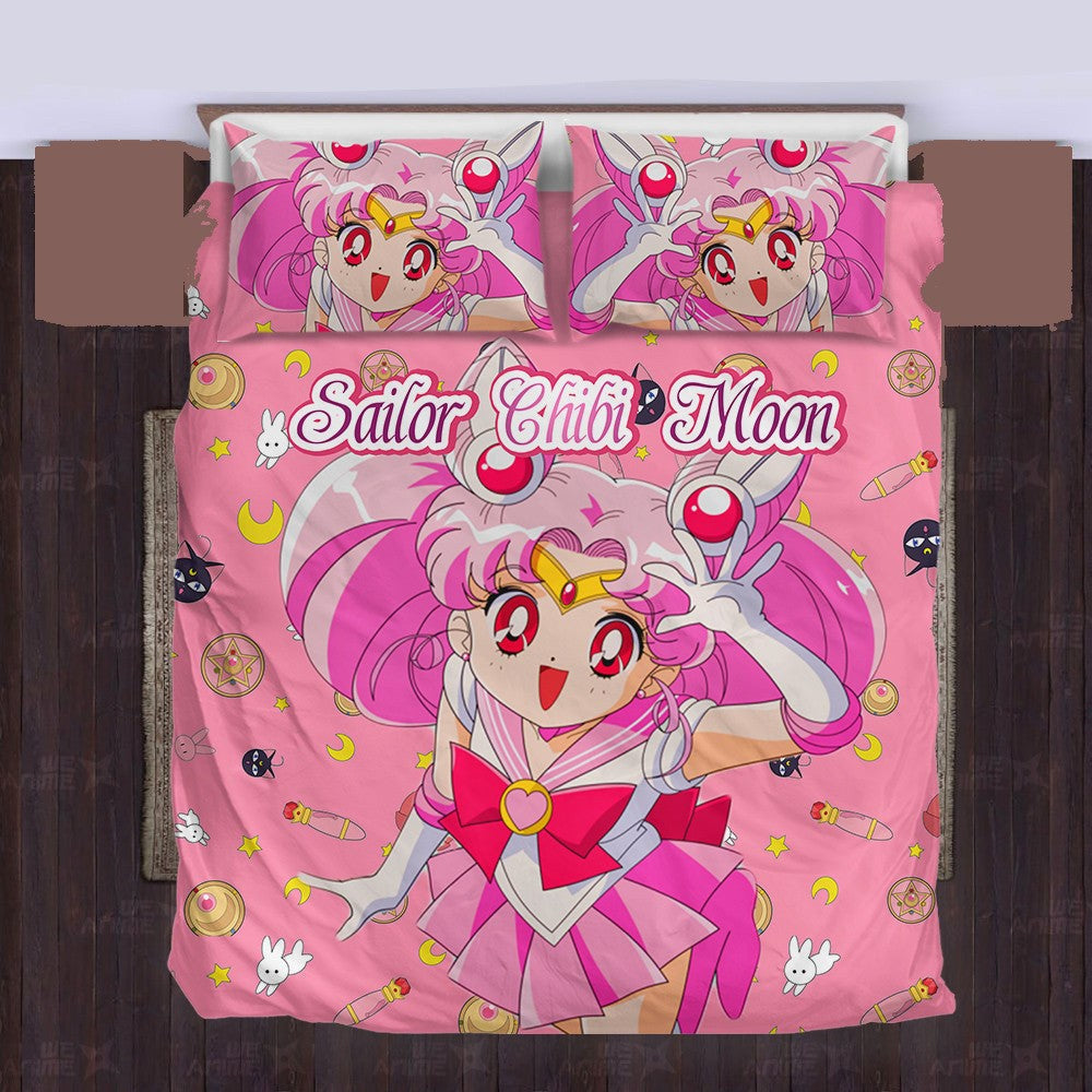 Sailor Moon Bedding Set Sailor Chibi Moon Cute Items Pattern Duvet Covers Pink Unique Gift