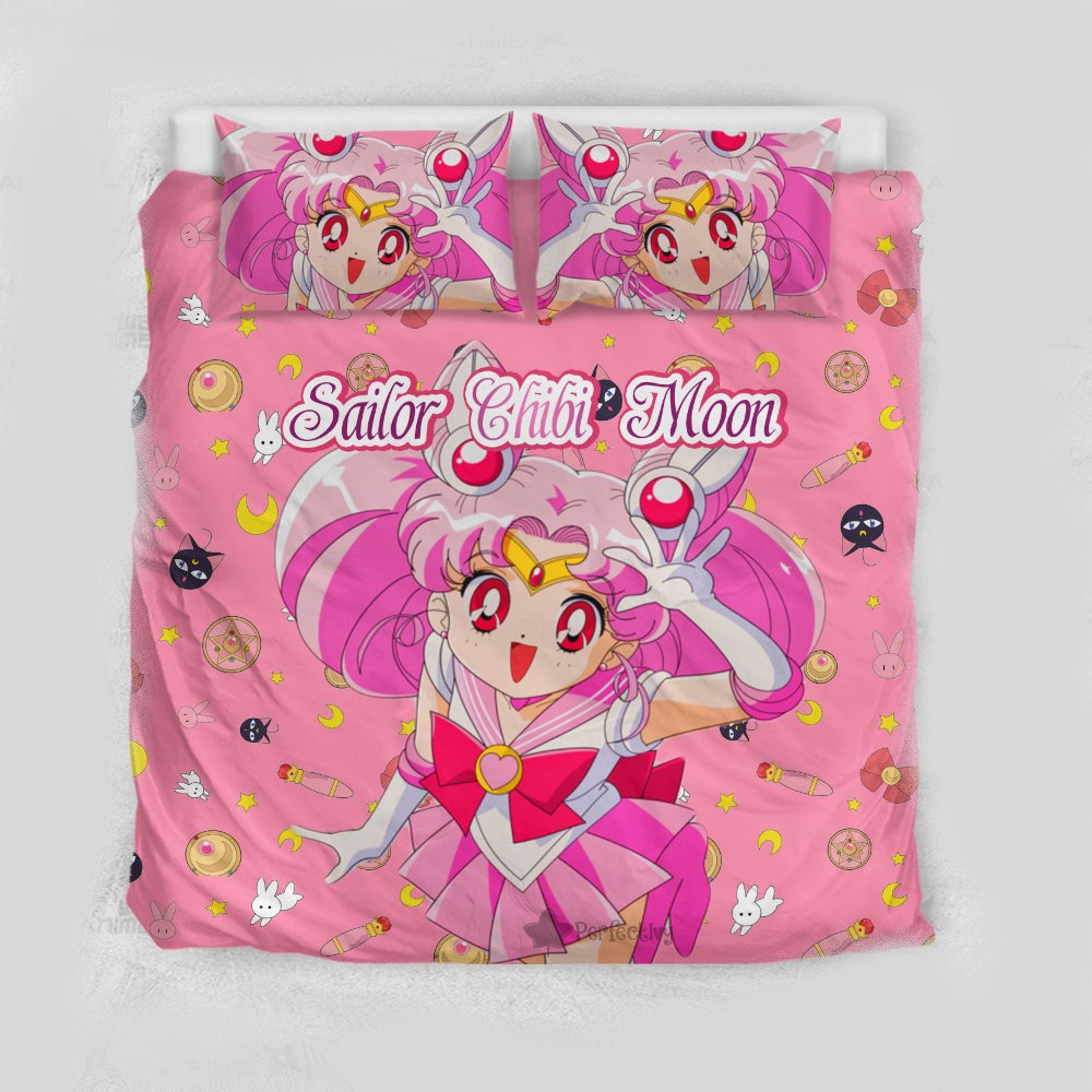 Sailor Moon Bedding Set Sailor Chibi Moon Cute Items Pattern Duvet Covers Pink Unique Gift