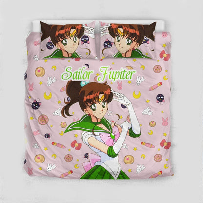 Sailor Moon Bedding Set Sailor Jupiter Cute Items Pattern Duvet Covers Pink Unique Gift