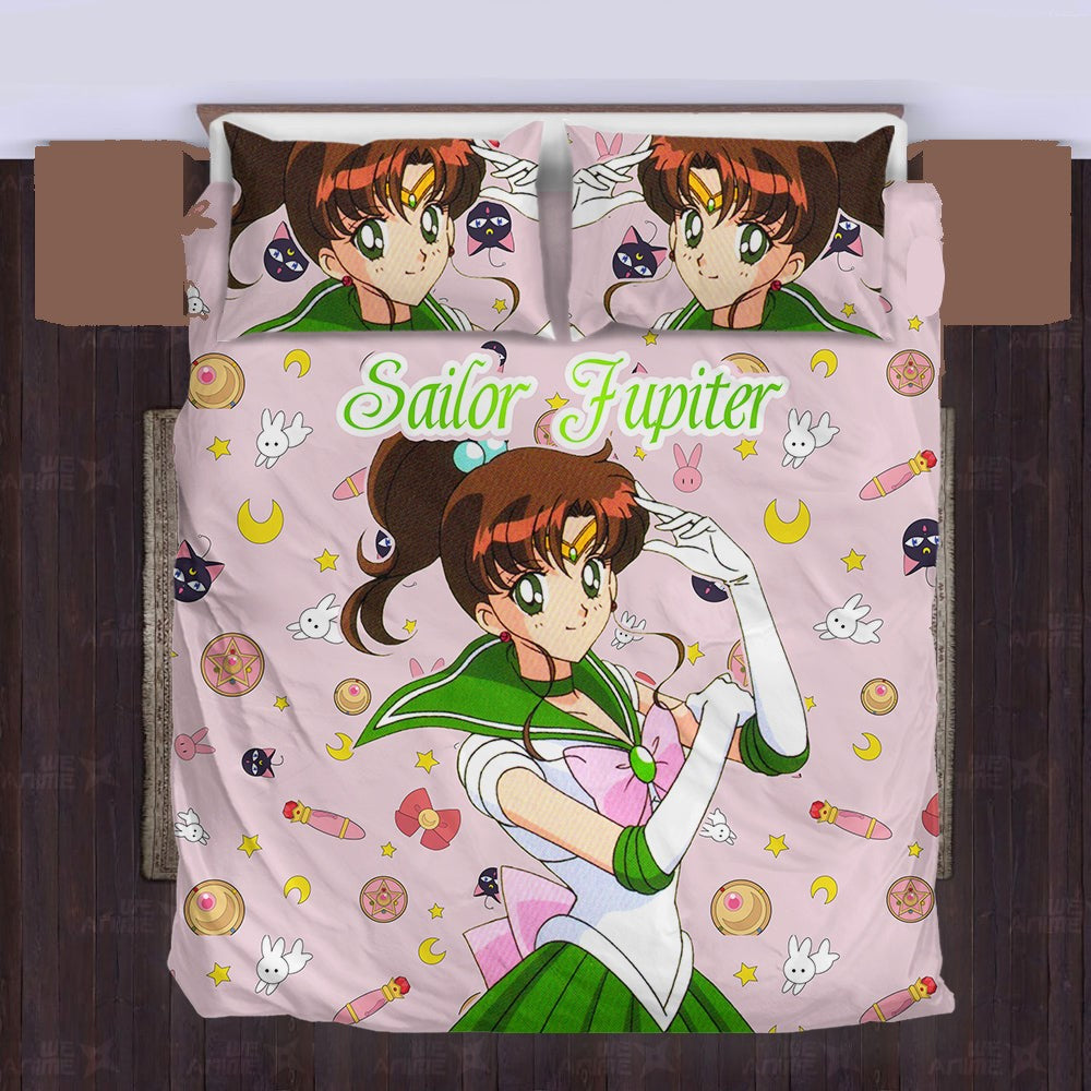 Sailor Moon Bedding Set Sailor Jupiter Cute Items Pattern Duvet Covers Pink Unique Gift