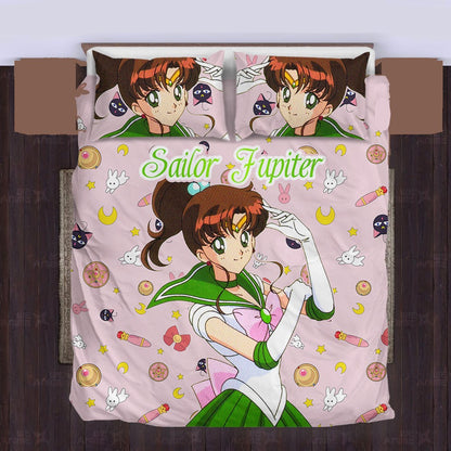 Sailor Moon Bedding Set Sailor Jupiter Cute Items Pattern Duvet Covers Pink Unique Gift