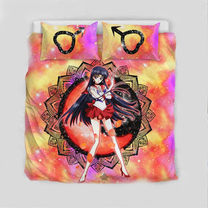 Sailor Moon Bedding Set Sailor Mars Henna Flower Pattern Duvet Covers Orange Unique Gift