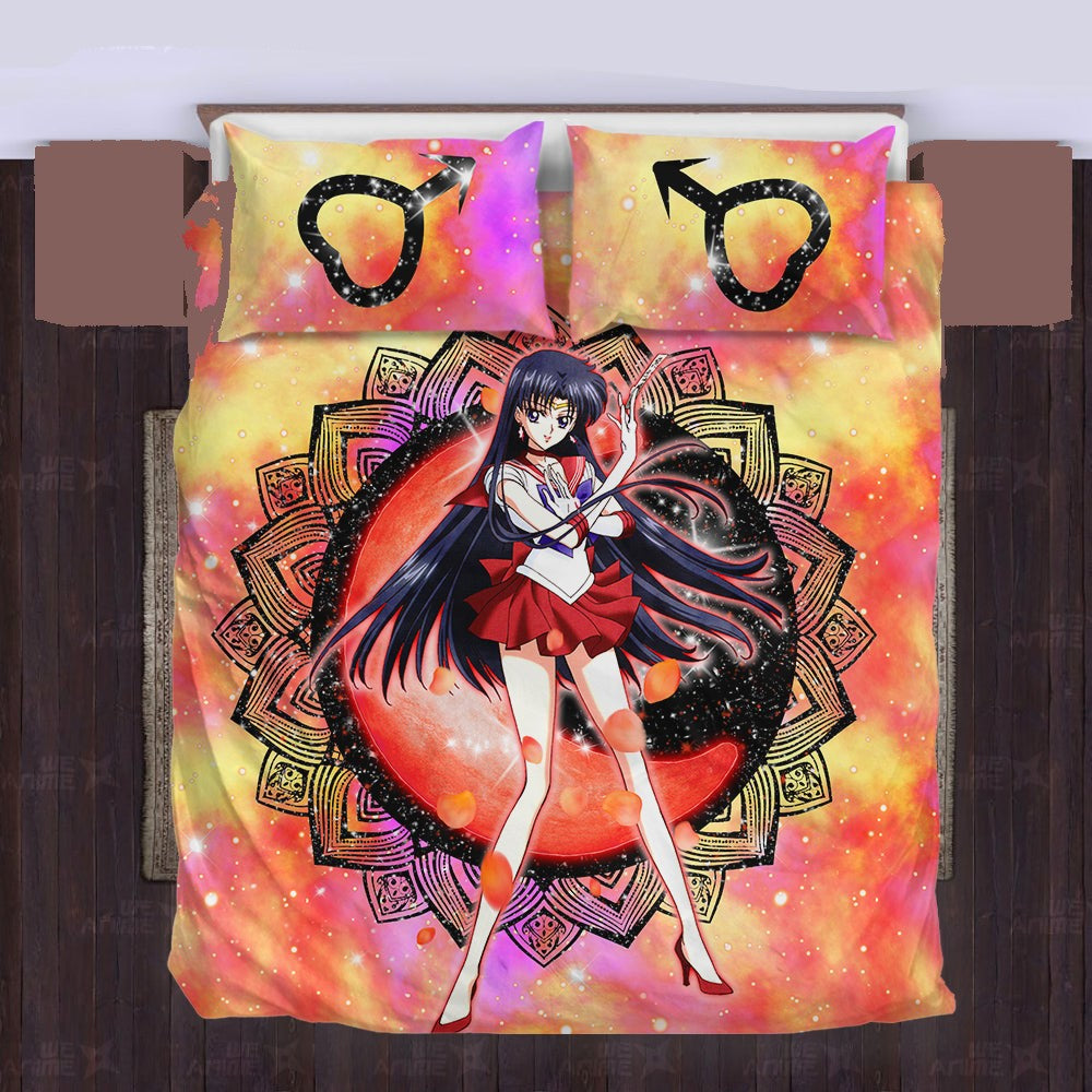 Sailor Moon Bedding Set Sailor Mars Henna Flower Pattern Duvet Covers Orange Unique Gift