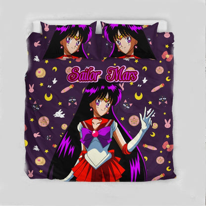 Sailor Moon Bedding Set Sailor Mars Cute Items Pattern Duvet Covers Purple Unique Gift