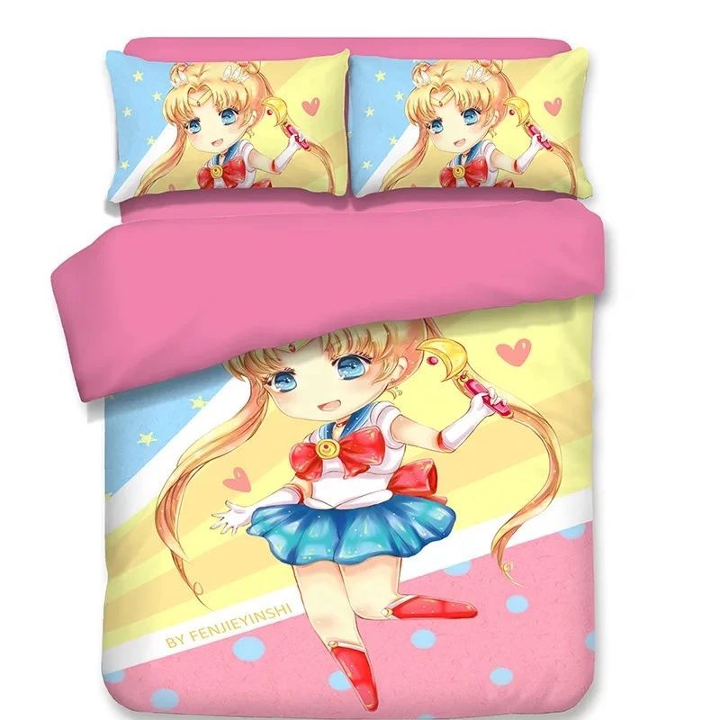 Sailor Moon Bedding Set Chibi Cute Saior Moon Graphic Duvet Covers Colorful Unique Gift