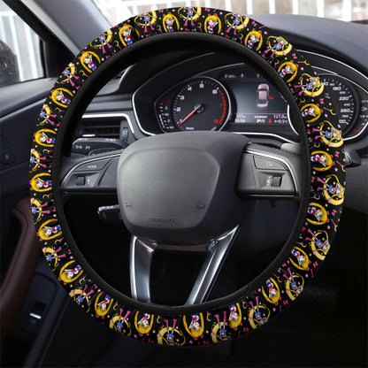 Sailor Moon Steering Wheel Cover Chibi Style Sailor Moon Pattern Driving Wheel Cover Black