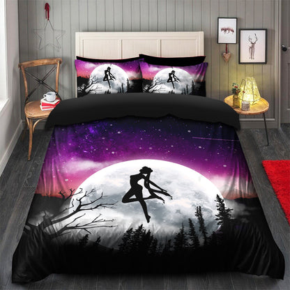 Sailor Moon Bedding Set Sailor Moon Night Time Silhouette Duvet Covers Black Purple Unique Gift