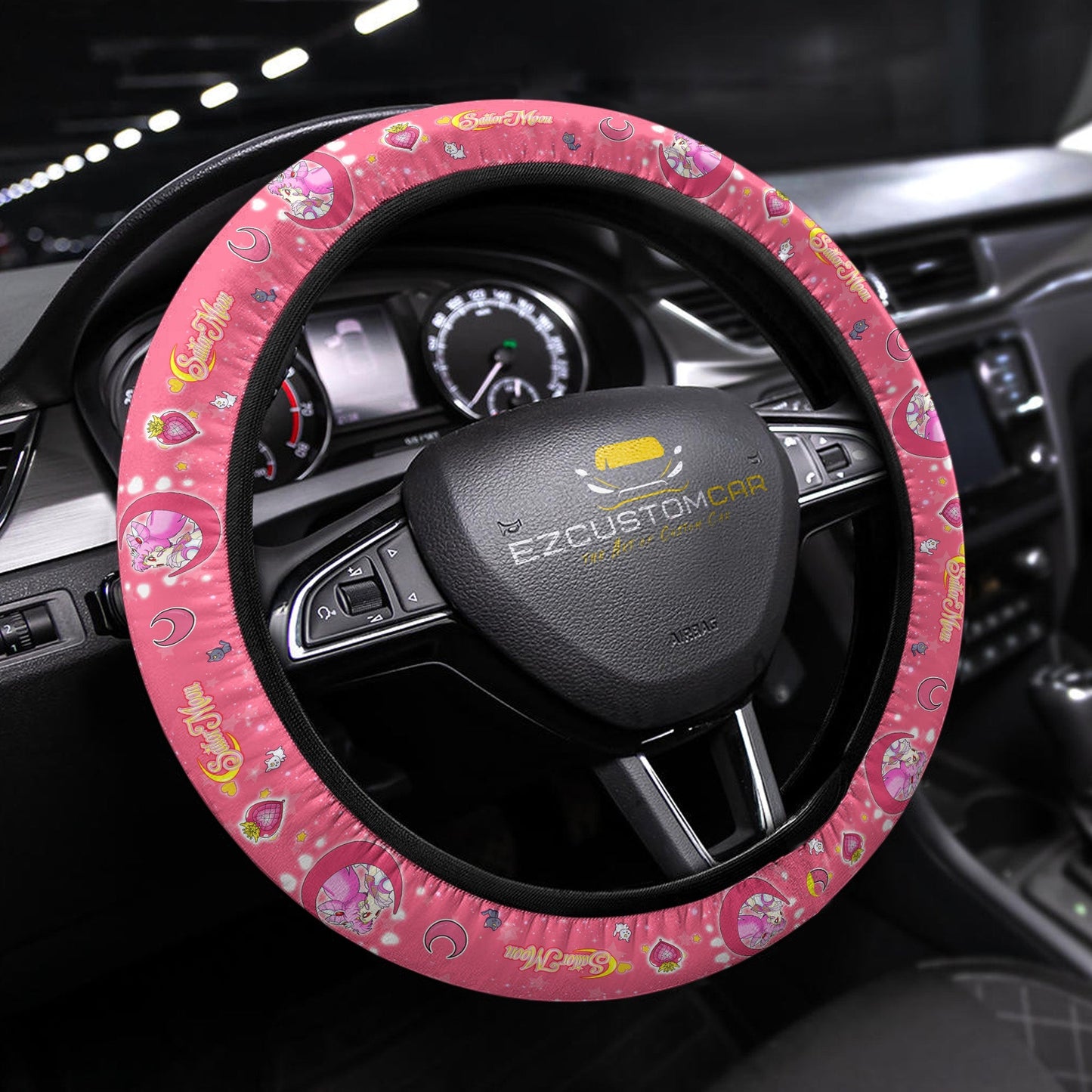 Sailor Moon Steering Wheel Cover Chibi Moon Symbol Chibiusa Pattern Driving Wheel Cover Pink