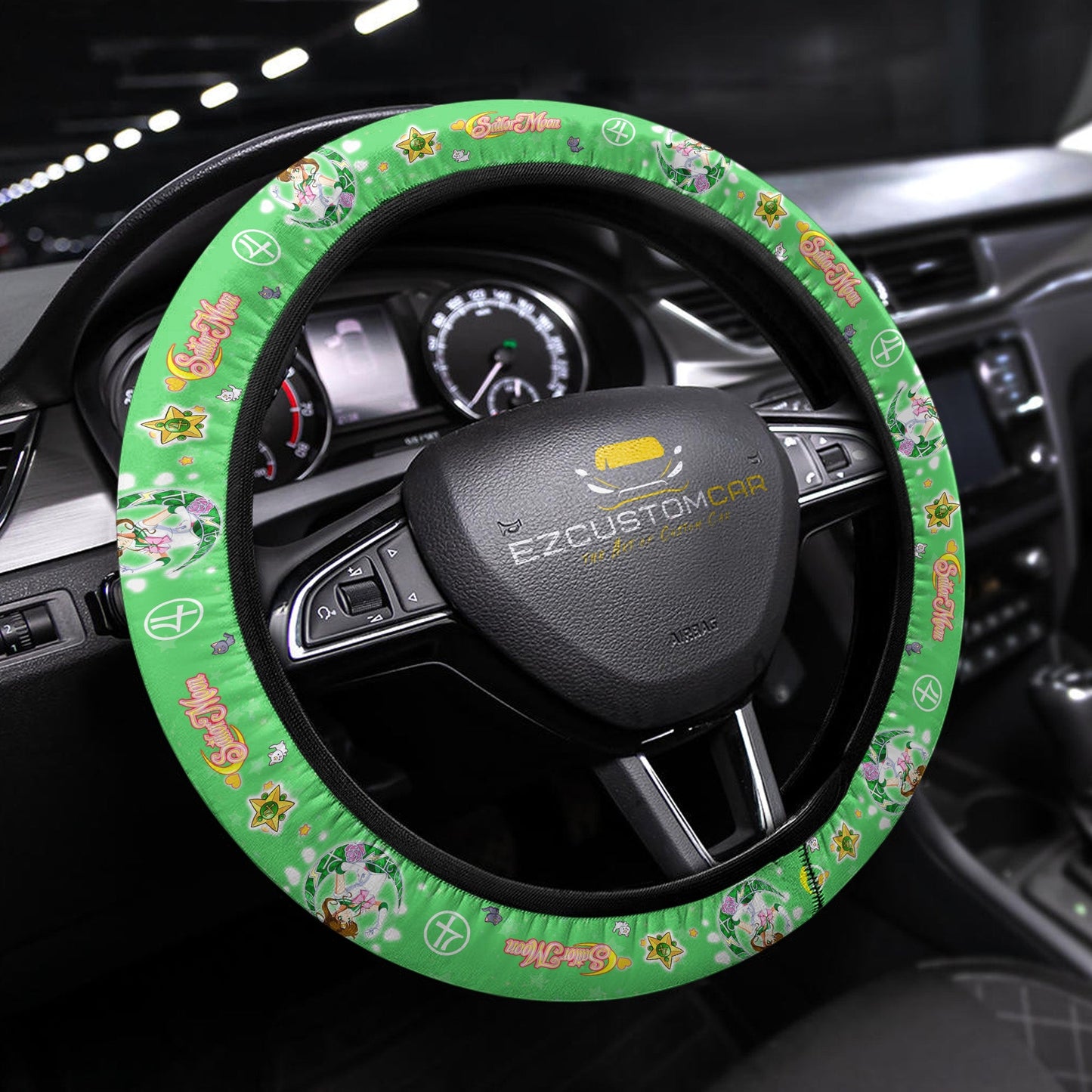 Sailor Moon Steering Wheel Cover Sailor Jupiter Symbol Makoto Pattern Driving Wheel Cover Green