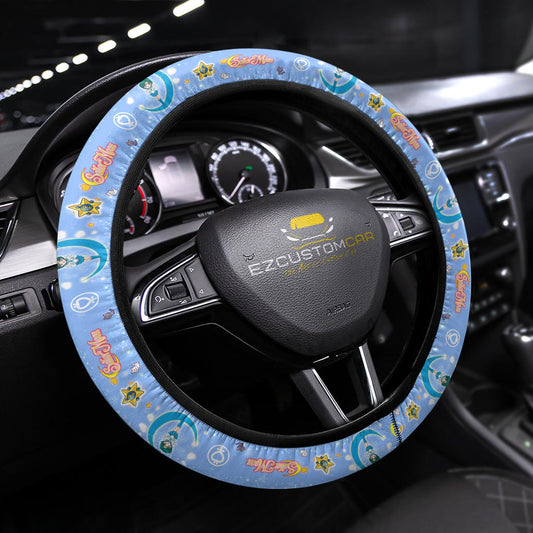 Sailor Moon Steering Wheel Cover Sailor Mercury Symbol Ami Pattern Driving Wheel Cover Blue