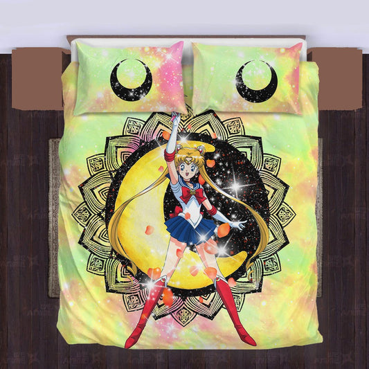 Sailor Moon Bedding Set Sailor Moon Henna Flower Pattern Duvet Covers Green Unique Gift