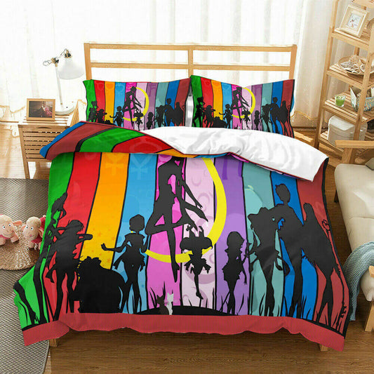 Sailor Moon Bedding Set Sailor Moon And All Sailor Silhouette Duvet Covers Colorful Unique Gift