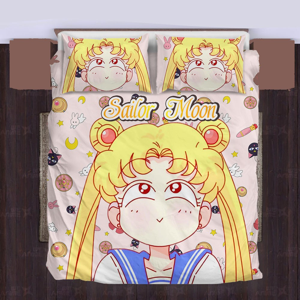 Sailor Moon Bedding Set Sailor Moon Cute Items Pattern Duvet Covers Pink Unique Gift