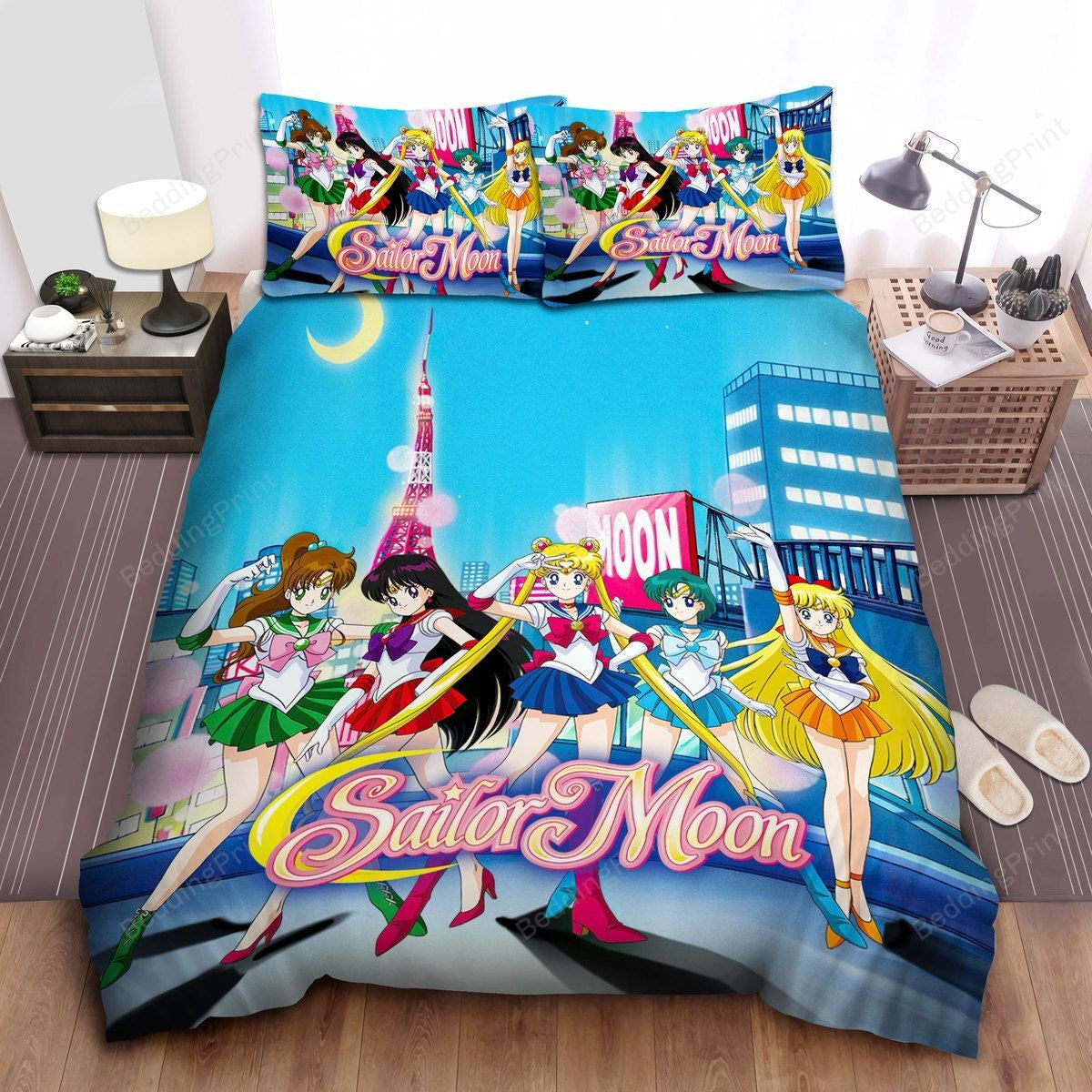 Sailor Moon Bedding Set Sailor Moon Five Sailors In City Duvet Covers Colorful Unique Gift