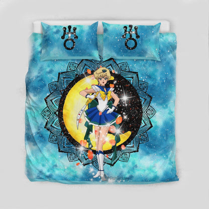 Sailor Moon Bedding Set Sailor Neptune Henna Flower Pattern Duvet Covers Blue Unique Gift