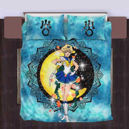 Sailor Moon Bedding Set Sailor Neptune Henna Flower Pattern Duvet Covers Blue Unique Gift